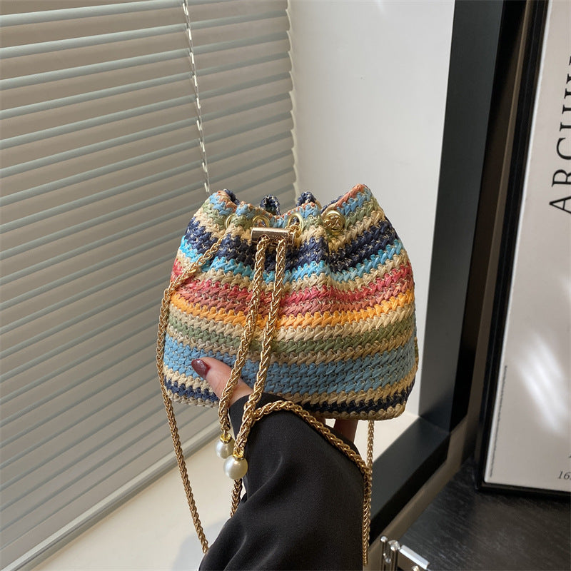 Beach Bag, Chain Bag, Women's Shoulder And Crossbody Bag, Diamond-embellished Bucket Bag