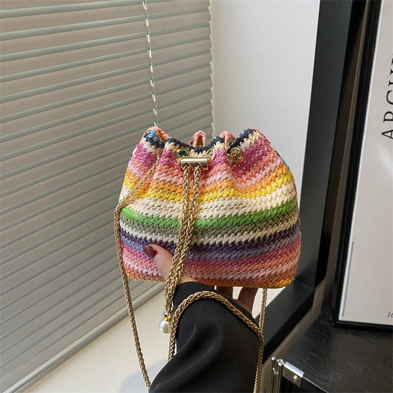 Beach Bag, Chain Bag, Women's Shoulder And Crossbody Bag, Diamond-embellished Bucket Bag