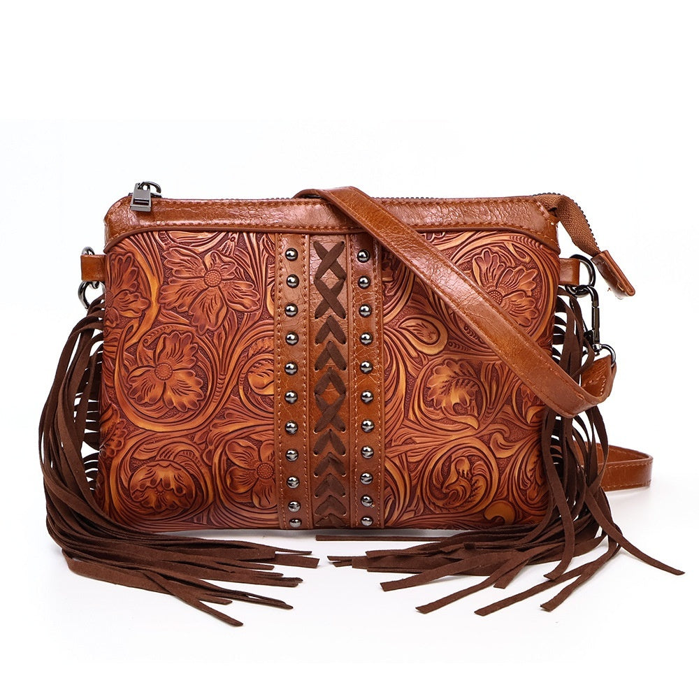 Bohemian-style Tassel Crossbody PU Leather Printed Women's Bag