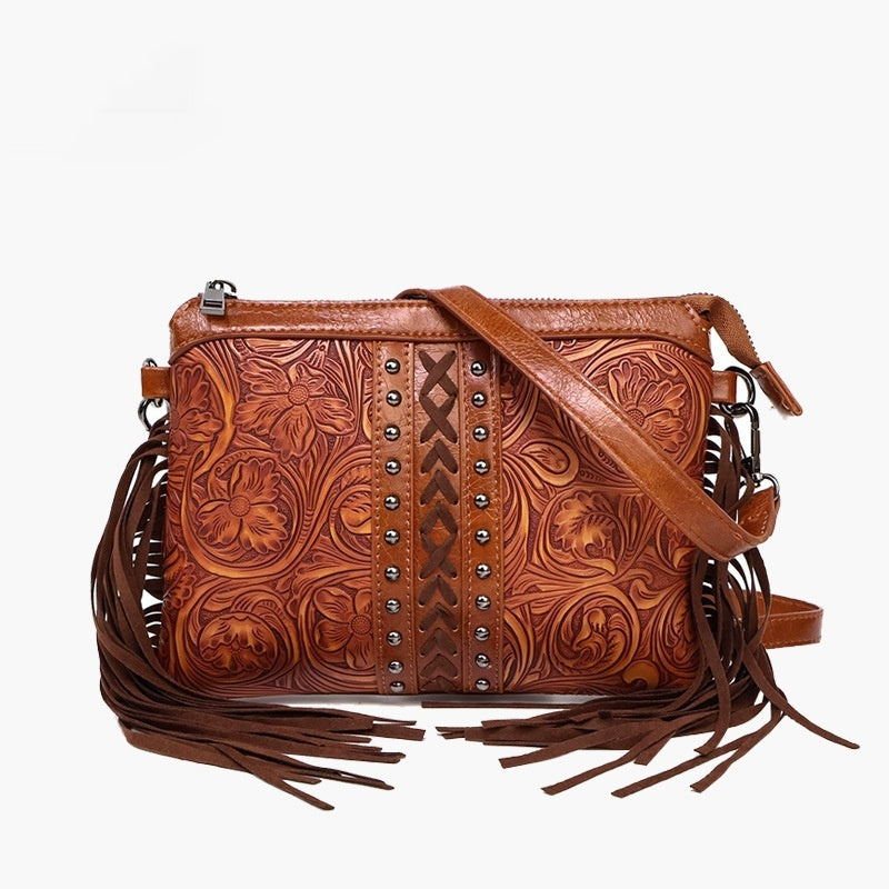 Bohemian-style Tassel Crossbody PU Leather Printed Women's Bag