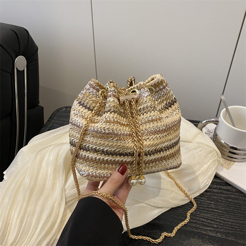 Beach Bag, Chain Bag, Women's Shoulder And Crossbody Bag, Diamond-embellished Bucket Bag