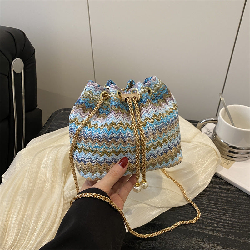 Beach Bag, Chain Bag, Women's Shoulder And Crossbody Bag, Diamond-embellished Bucket Bag